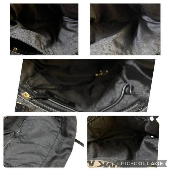 Michael Kors Jet Set Black & Tan Monogram Signature MK Tote Bag - Picture 13 of 16